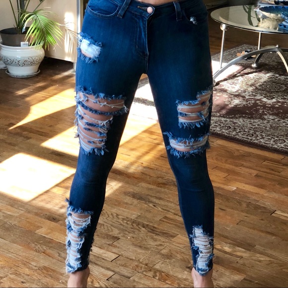 vibrant distressed jeans